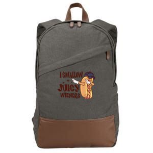 I Swallow Juicy Wieners Oddly Specific Gag Gift Funny Meme Cotton Canvas Backpack