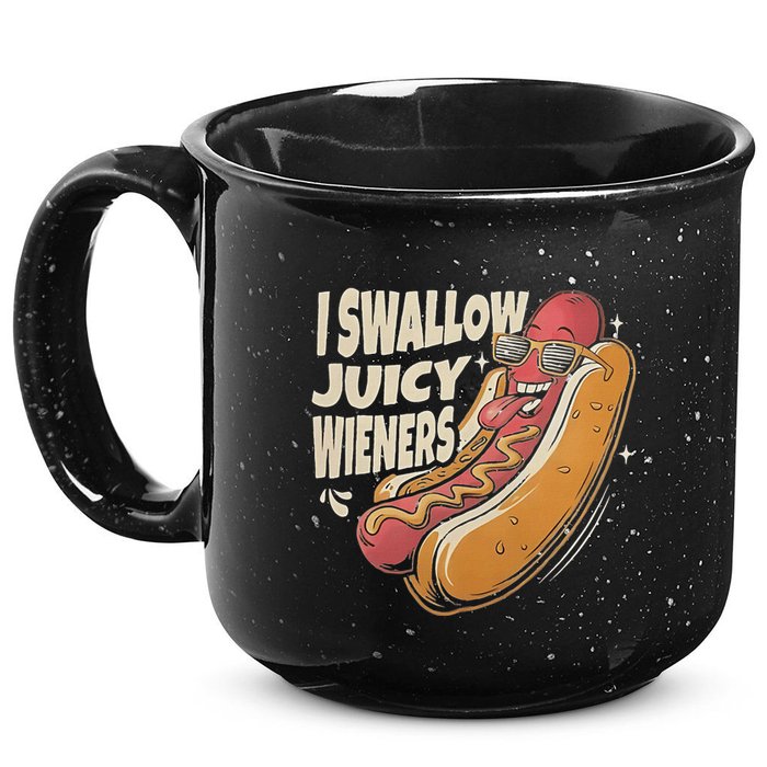 I Swallow Juicy Wiener Embarrassing 15oz Campfire Ceramic Mug