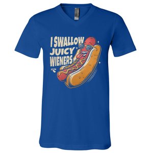 I Swallow Juicy Wiener Embarrassing V-Neck T-Shirt