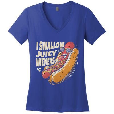 I Swallow Juicy Wiener Embarrassing Women's V-Neck T-Shirt