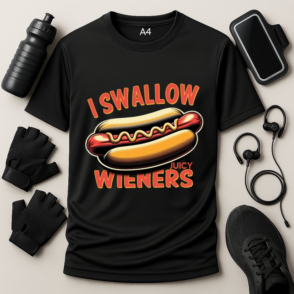 I Swallow Juicy Wieners Funny Joke Hot Dog Pun Gift Cooling Performance Crew T-Shirt