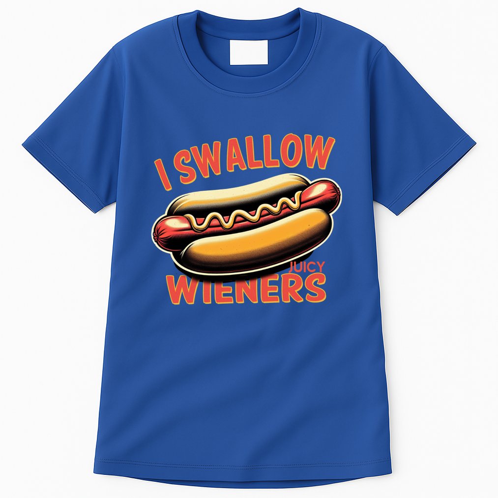 I Swallow Juicy Wieners Funny Joke Hot Dog Pun Gift Tall T-Shirt