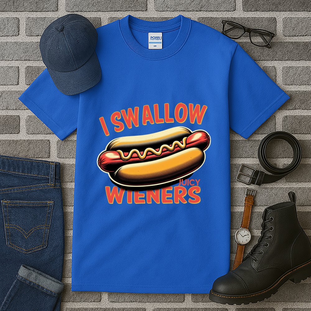 I Swallow Juicy Wieners Funny Joke Hot Dog Pun Gift Tall T-Shirt