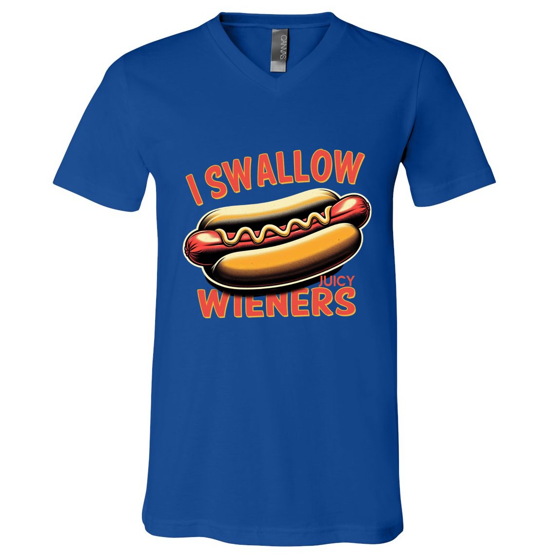 I Swallow Juicy Wieners Funny Joke Hot Dog Pun Gift V-Neck T-Shirt