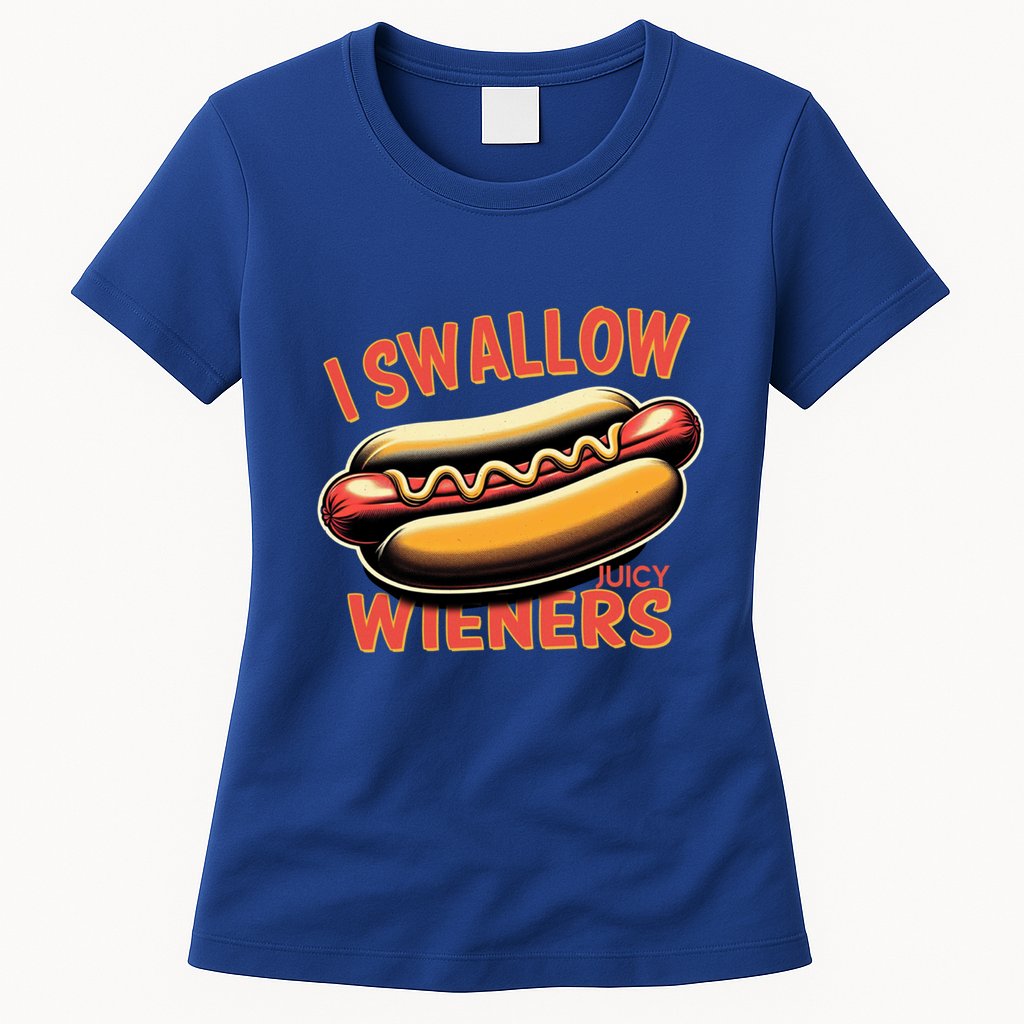 I Swallow Juicy Wieners Funny Joke Hot Dog Pun Gift Womens T-Shirt