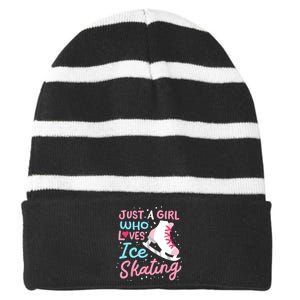 Ice Skating Just A Girl Who Loves Ice Skating Striped Beanie with Solid Band