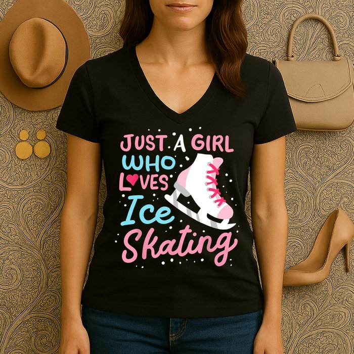 Ice Skating Just A Girl Who Loves Ice Skating Women's V-Neck T-Shirt