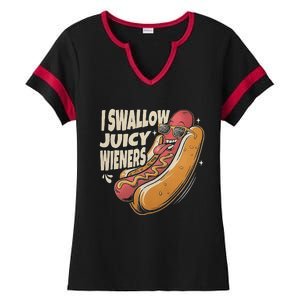 I Swallow Juicy Wiener Funny Embarrassing Adult Humor Ladies Halftime Notch Neck Tee