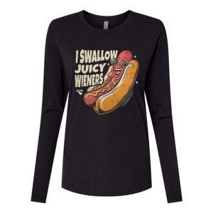 I Swallow Juicy Wiener Funny Embarrassing Adult Humor Womens Cotton Relaxed Long Sleeve T-Shirt