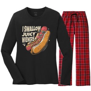 I Swallow Juicy Wiener Funny Embarrassing Adult Humor Women's Long Sleeve Flannel Pajama Set 