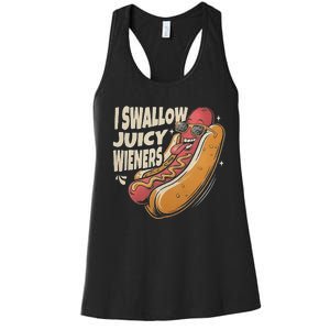 I Swallow Juicy Wiener Funny Embarrassing Adult Humor Women's Racerback Tank