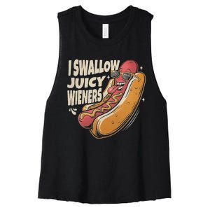 I Swallow Juicy Wiener Funny Embarrassing Adult Humor Women's Racerback Cropped Tank