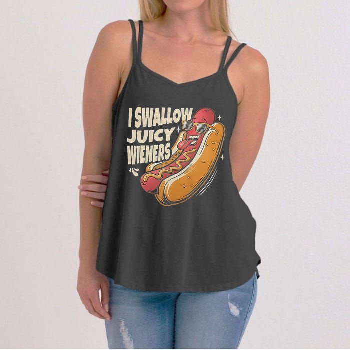 I Swallow Juicy Wiener Funny Embarrassing Adult Humor Women's Strappy Tank