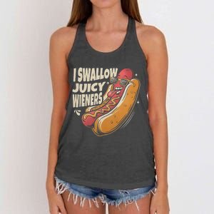 I Swallow Juicy Wiener Funny Embarrassing Adult Humor Women's Knotted Racerback Tank