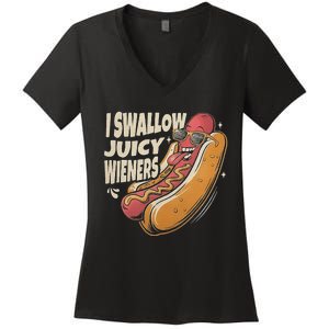 I Swallow Juicy Wiener Funny Embarrassing Adult Humor Women's V-Neck T-Shirt