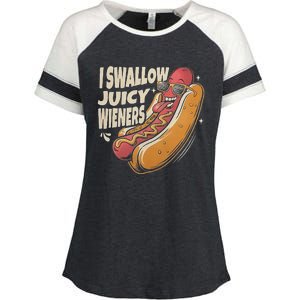 I Swallow Juicy Wiener Funny Embarrassing Adult Humor Enza Ladies Jersey Colorblock Tee