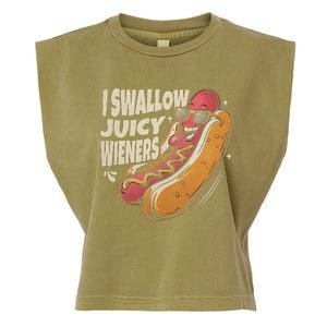 I Swallow Juicy Wiener Funny Embarrassing Adult Humor Garment-Dyed Women's Muscle Tee