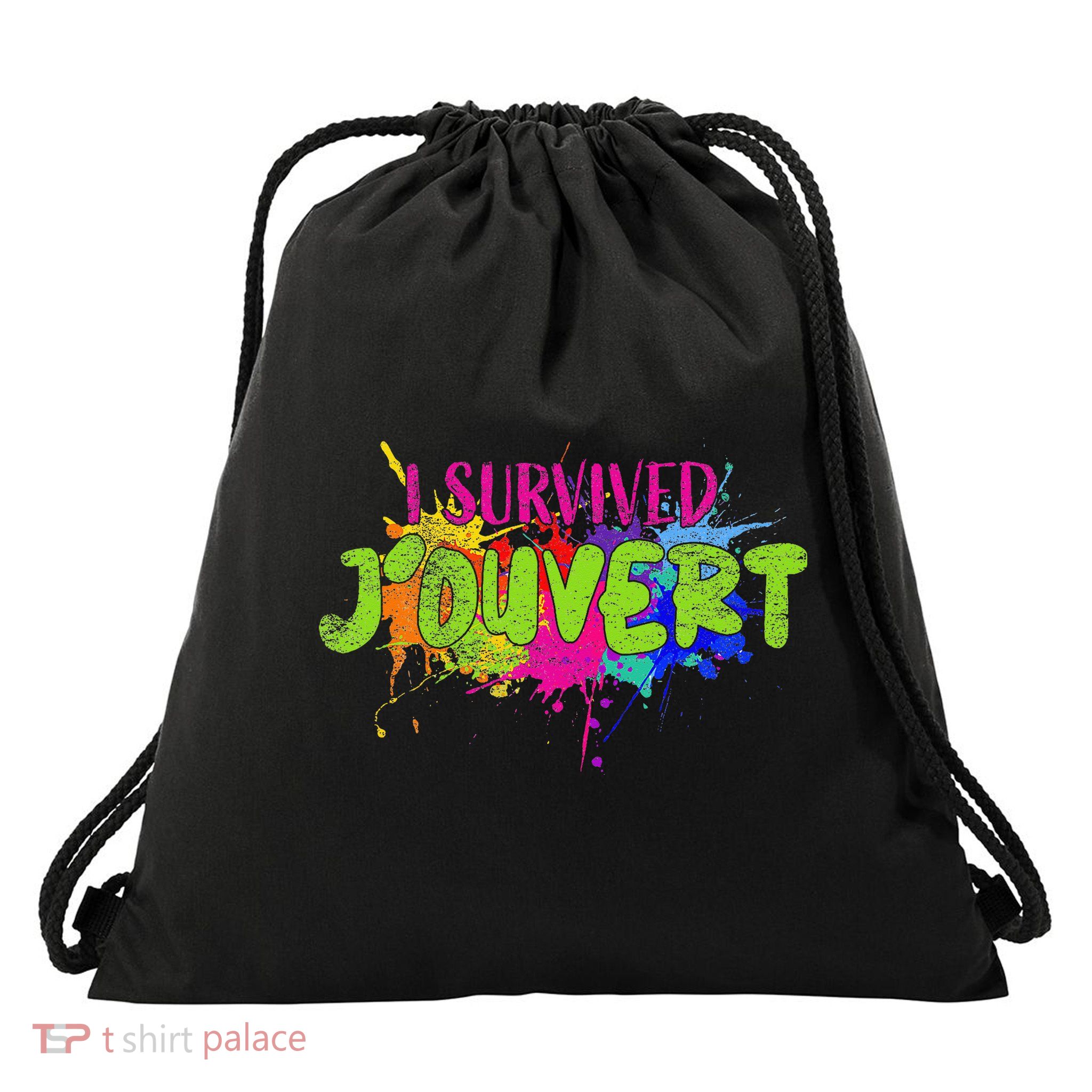 I Survived Jouvert - Caribbean Carnival Paint Splatter Drawstring Bag