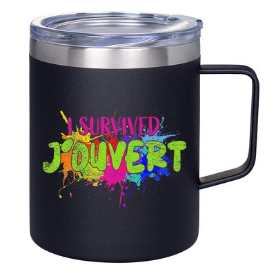 I Survived Jouvert - Caribbean Carnival Paint Splatter 12oz Stainless Steel Coffee Mug