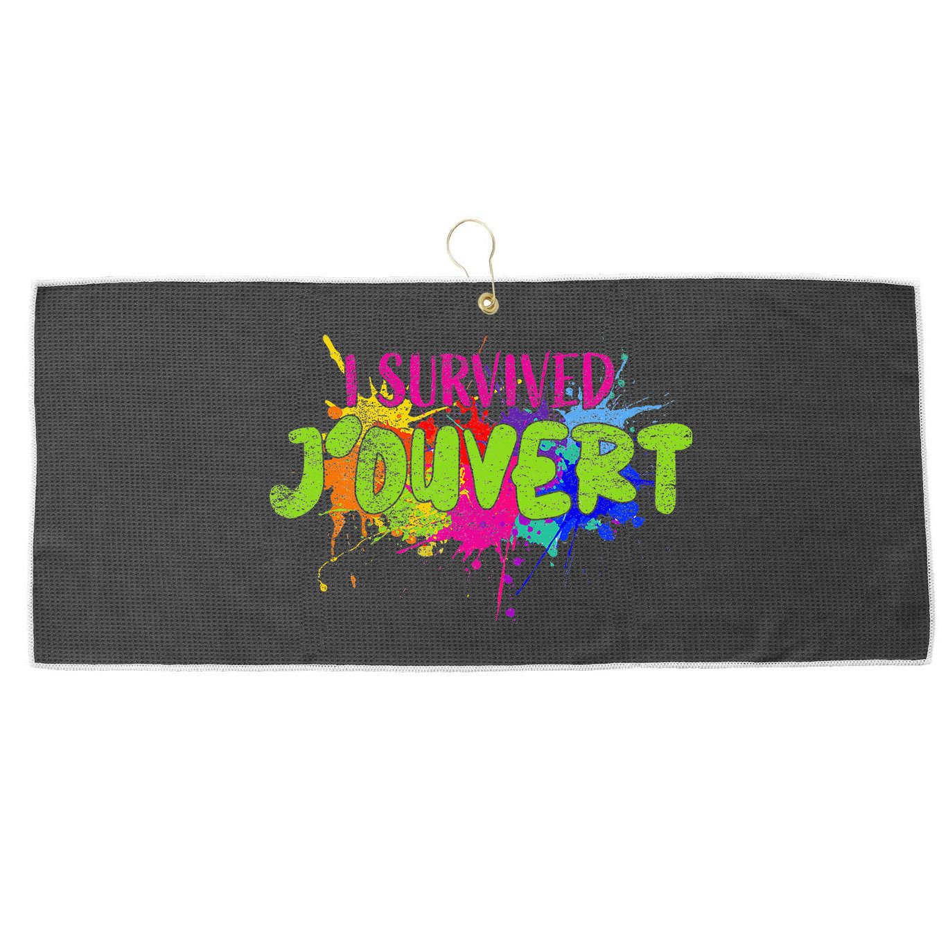 I Survived Jouvert - Caribbean Carnival Paint Splatter Large Microfiber Waffle Golf Towel
