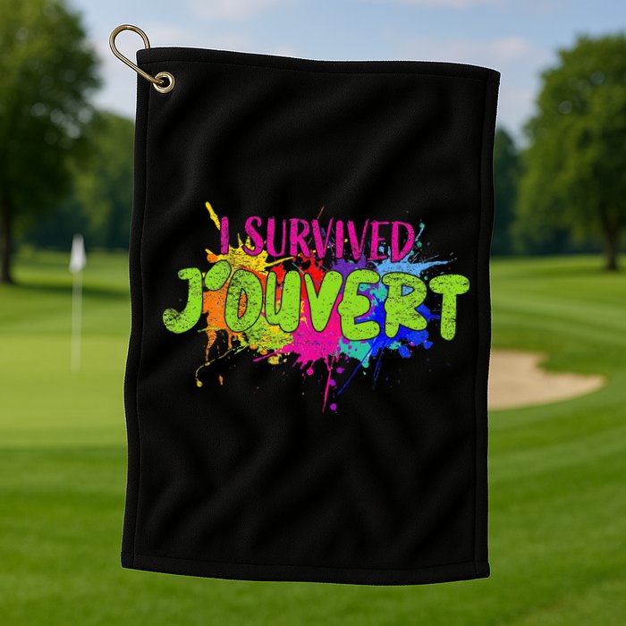 I Survived Jouvert - Caribbean Carnival Paint Splatter Golf Towel