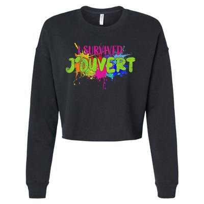 I Survived Jouvert - Caribbean Carnival Paint Splatter Cropped Pullover Crew