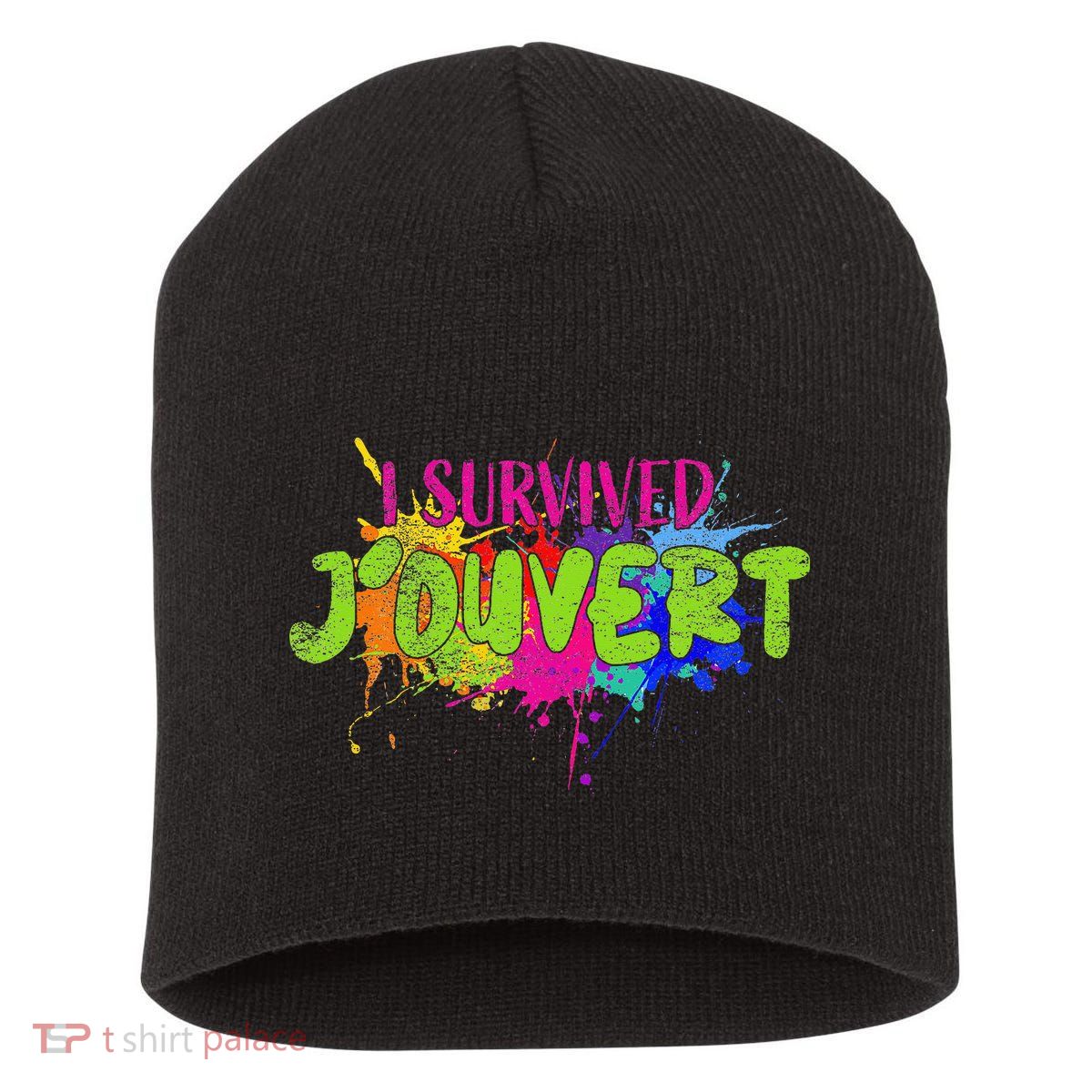 I Survived Jouvert - Caribbean Carnival Paint Splatter Short Acrylic Beanie