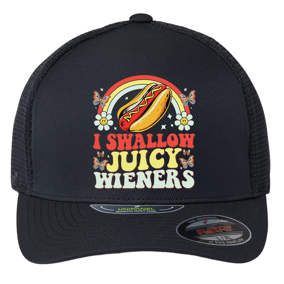 I Swallow Juicy Wiener Funny Inappropriate Flexfit Unipanel Trucker Cap