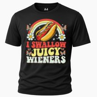 I Swallow Juicy Wiener Funny Inappropriate Cooling Performance Crew T-Shirt