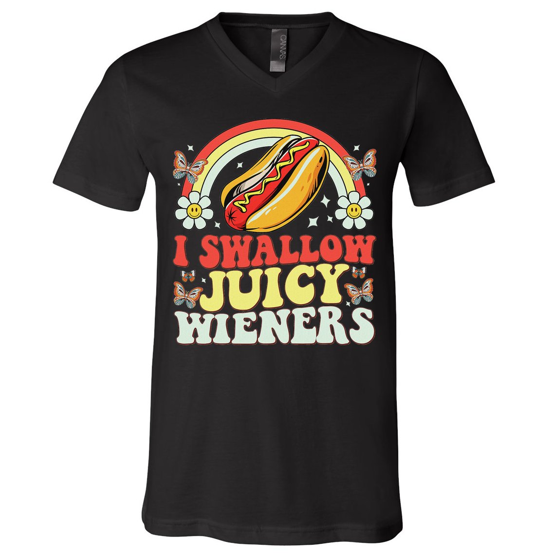 I Swallow Juicy Wiener Funny Inappropriate V-Neck T-Shirt