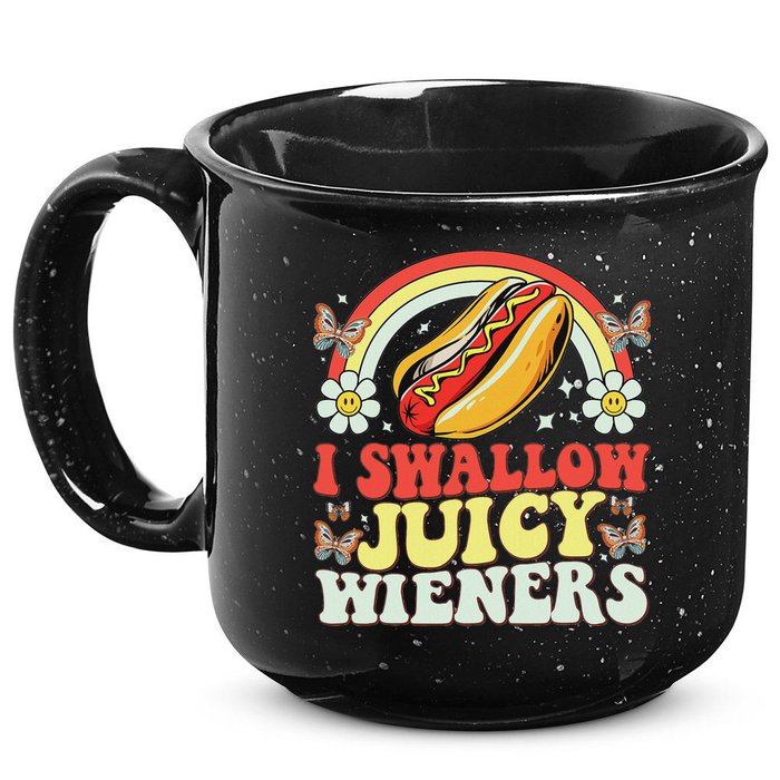 I Swallow Juicy Wiener Funny Inappropriate 15oz Campfire Ceramic Mug