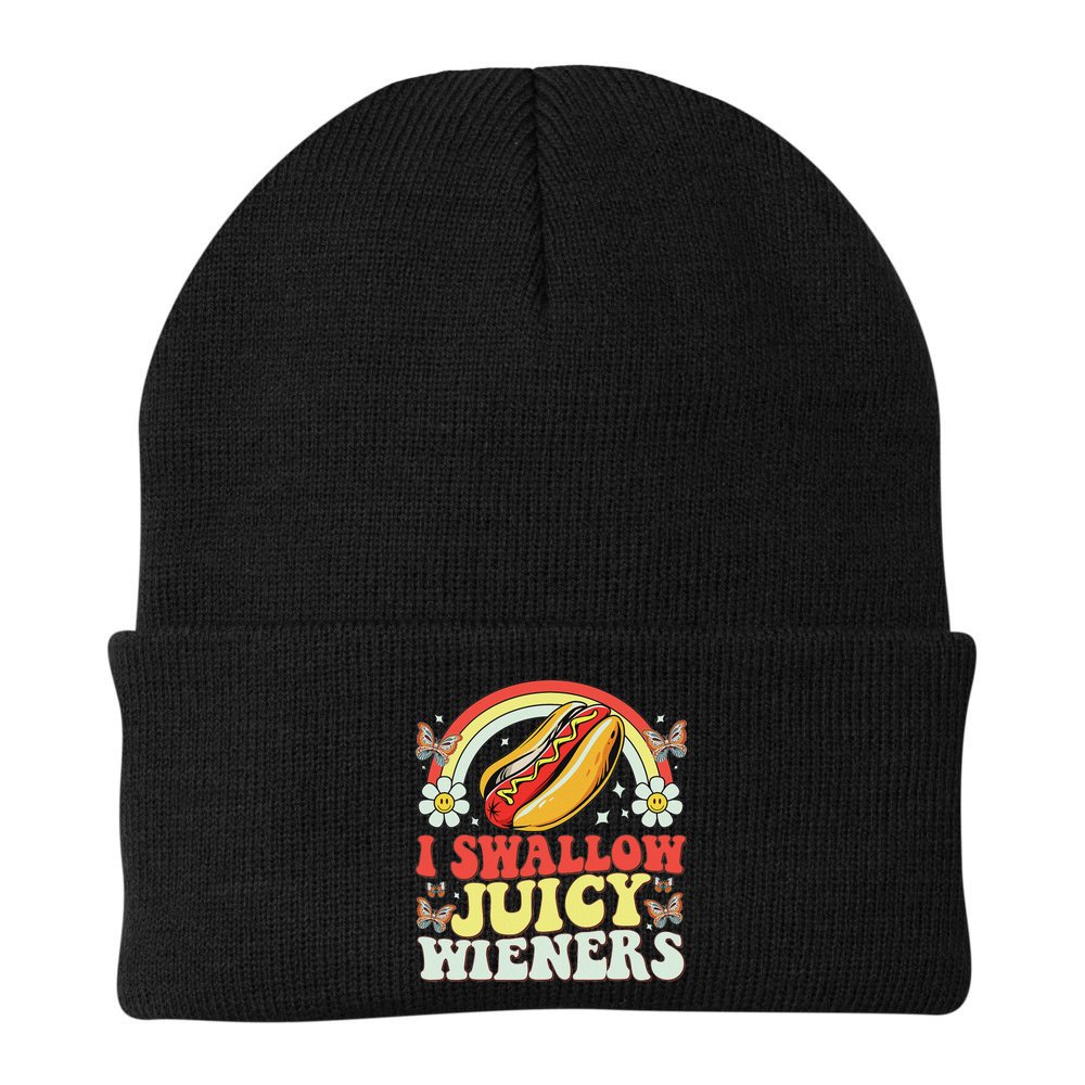 I Swallow Juicy Wiener Funny Inappropriate Beanie