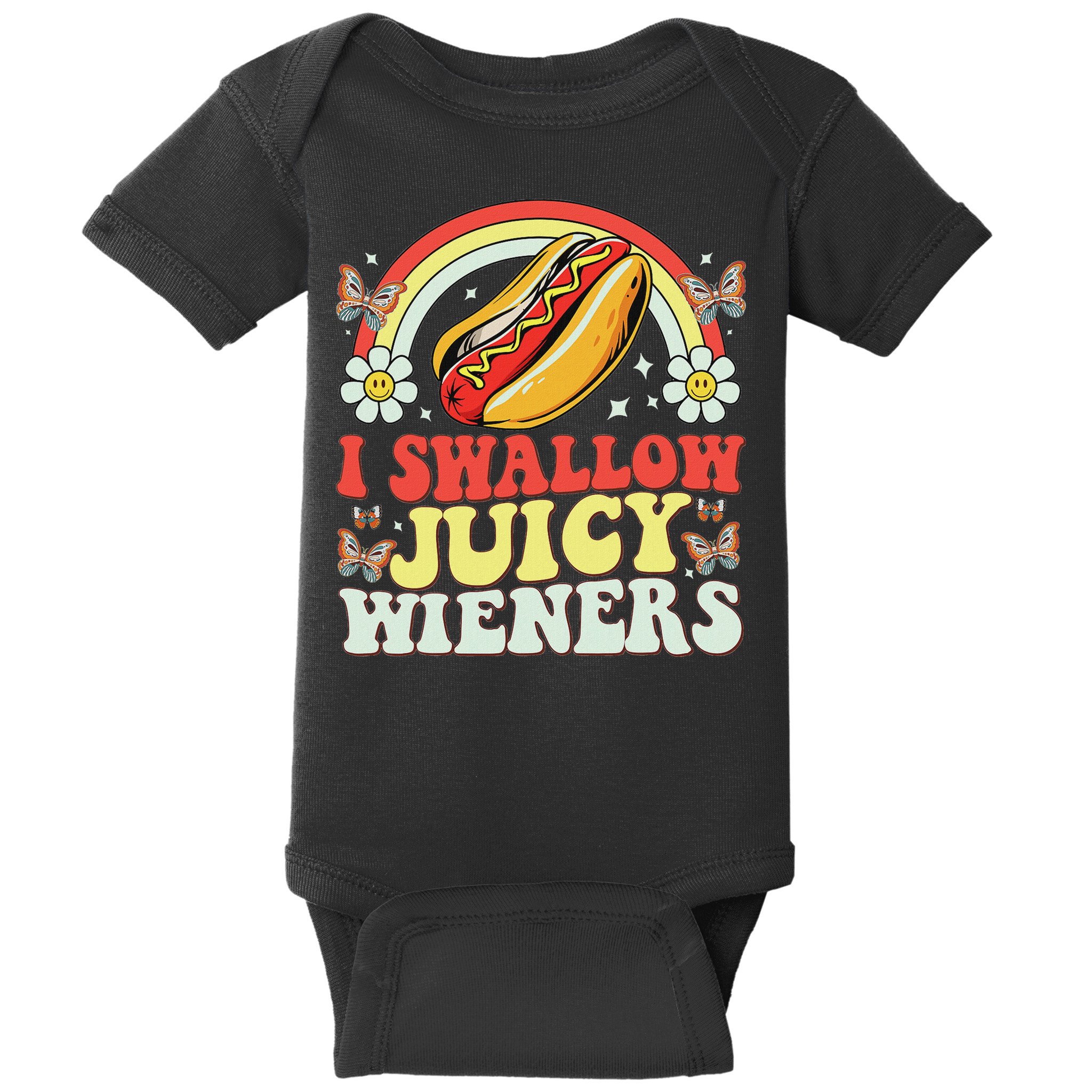 I Swallow Juicy Wiener Funny Inappropriate Baby Bodysuit