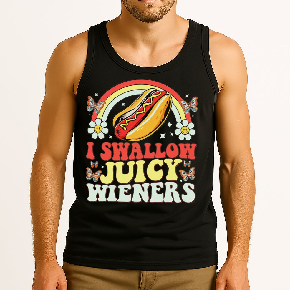 I Swallow Juicy Wiener Funny Inappropriate Tank Top