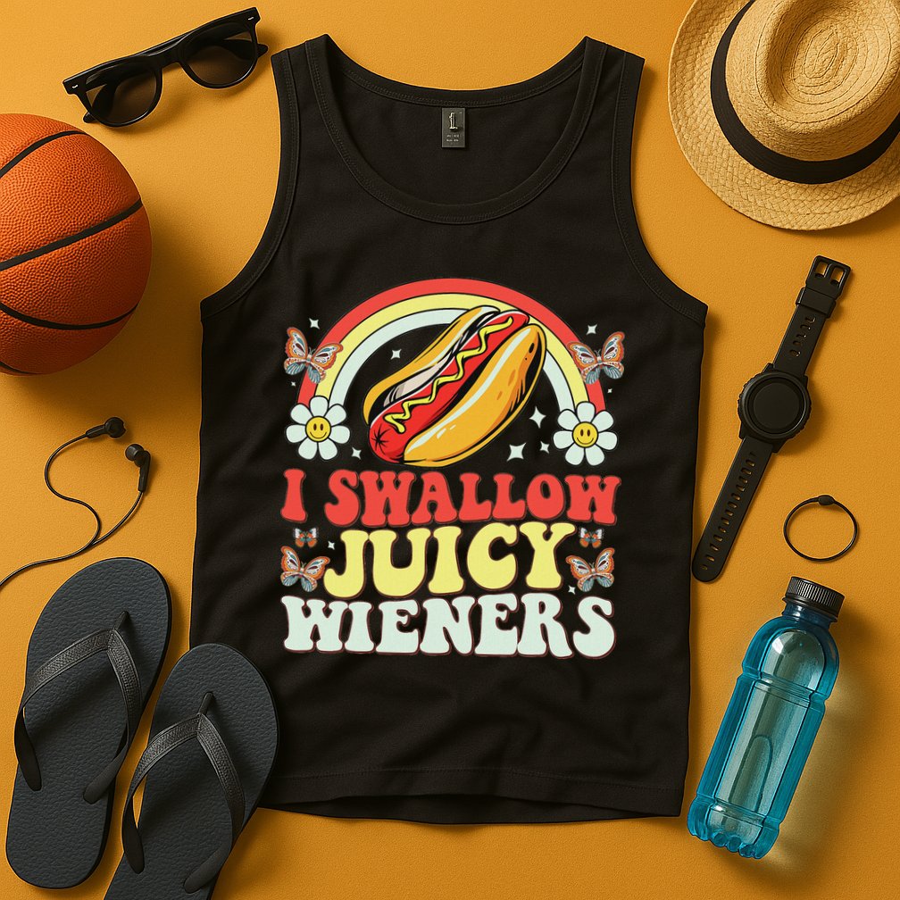 I Swallow Juicy Wiener Funny Inappropriate Tank Top