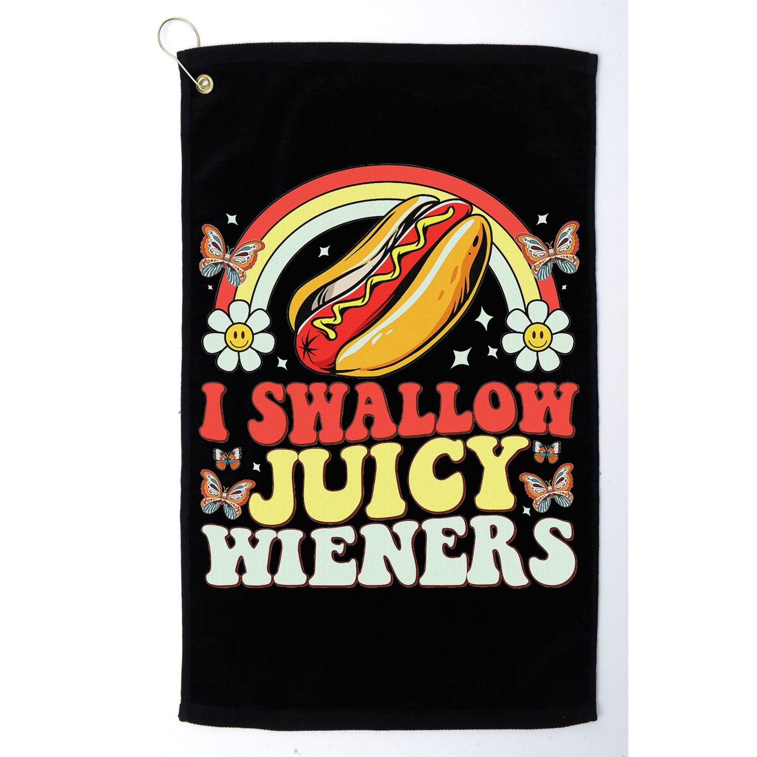 I Swallow Juicy Wiener Funny Inappropriate Golf Towel