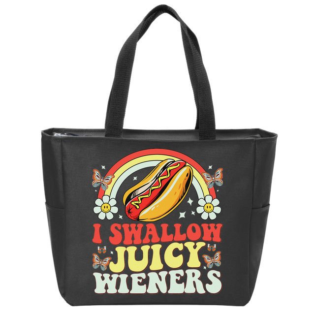 I Swallow Juicy Wiener Funny Inappropriate Zip Tote Bag