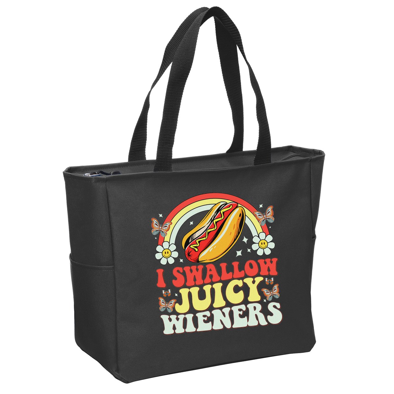I Swallow Juicy Wiener Funny Inappropriate Zip Tote Bag