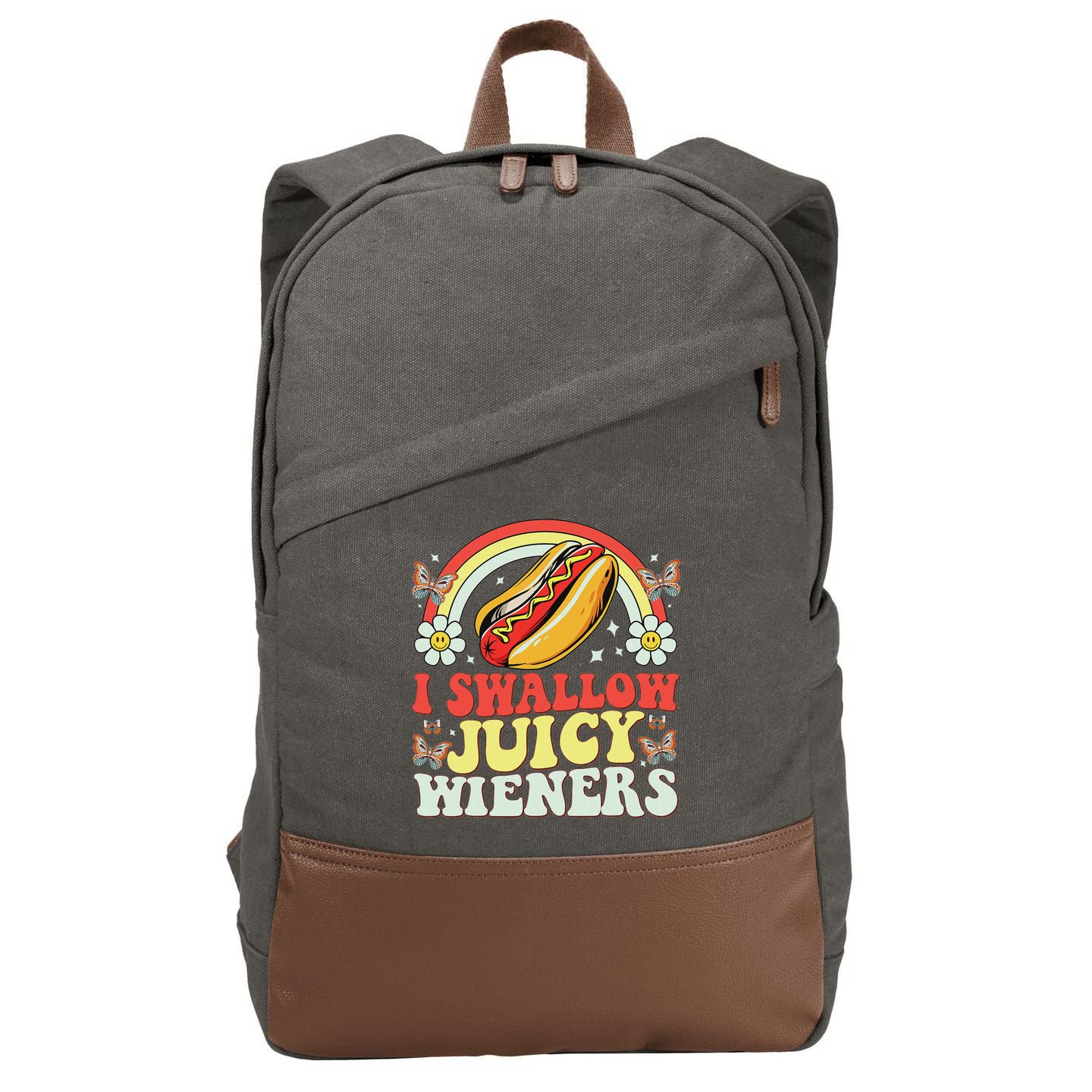 I Swallow Juicy Wiener Funny Inappropriate Cotton Canvas Backpack