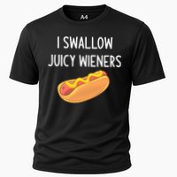 I Swallow Juicy Wieners Funny Joke Cooling Performance Crew T-Shirt