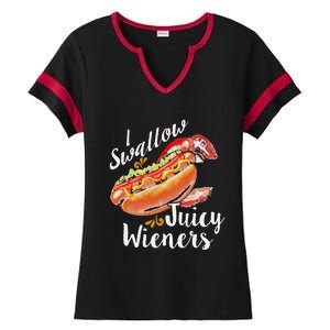 I Swallow Juicy Wieners Fastfood Joke Sarcastic Family Dogs Ladies Halftime Notch Neck Tee