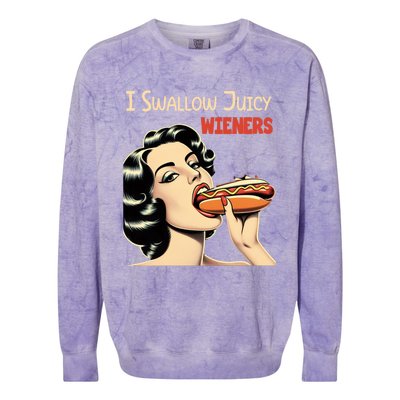 I Swallow Juicy Wieners Funny Joke Hot Dog Pun Meaningful Gift Colorblast Crewneck Sweatshirt