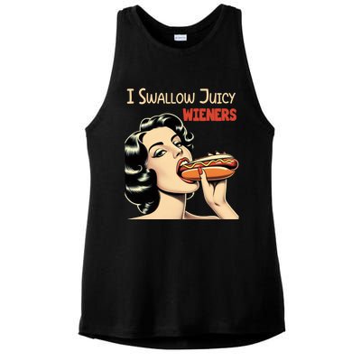 I Swallow Juicy Wieners Funny Joke Hot Dog Pun Meaningful Gift Ladies PosiCharge Tri-Blend Wicking Tank