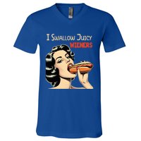 I Swallow Juicy Wieners Funny Joke Hot Dog Pun Meaningful Gift V-Neck T-Shirt