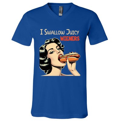 I Swallow Juicy Wieners Funny Joke Hot Dog Pun Meaningful Gift V-Neck T-Shirt