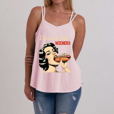 I Swallow Juicy Wieners Funny Joke Hot Dog Pun Meaningful Gift Women's Strappy Tank