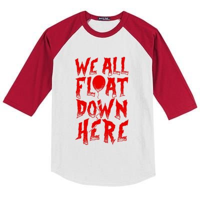 IT Stephen Kings WE ALL FLOAT DOWN HERE Clown Pennywise Horror Kids Colorblock Raglan Jersey