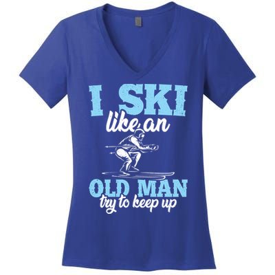 I Ski Like An Old And Try To Keep Up Vintage Retro Gift Funny Gift Women's V-Neck T-Shirt