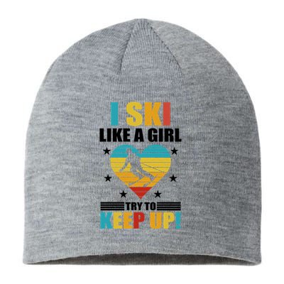 I Ski Like A Try To Keep Up Cross Country Skiing Winter Gift Sustainable Beanie