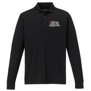 I See Love Accept You Rainbow Pride Flag Women Performance Long Sleeve Polo